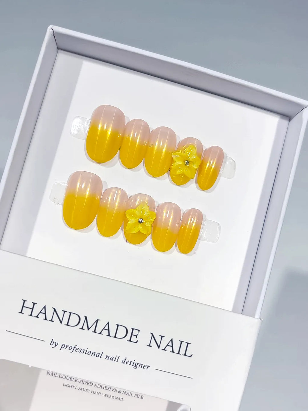 Nude Yellow Ombre Flower press on nails