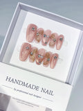 Pink Gold Glitter Flower Rhinestone press on nails