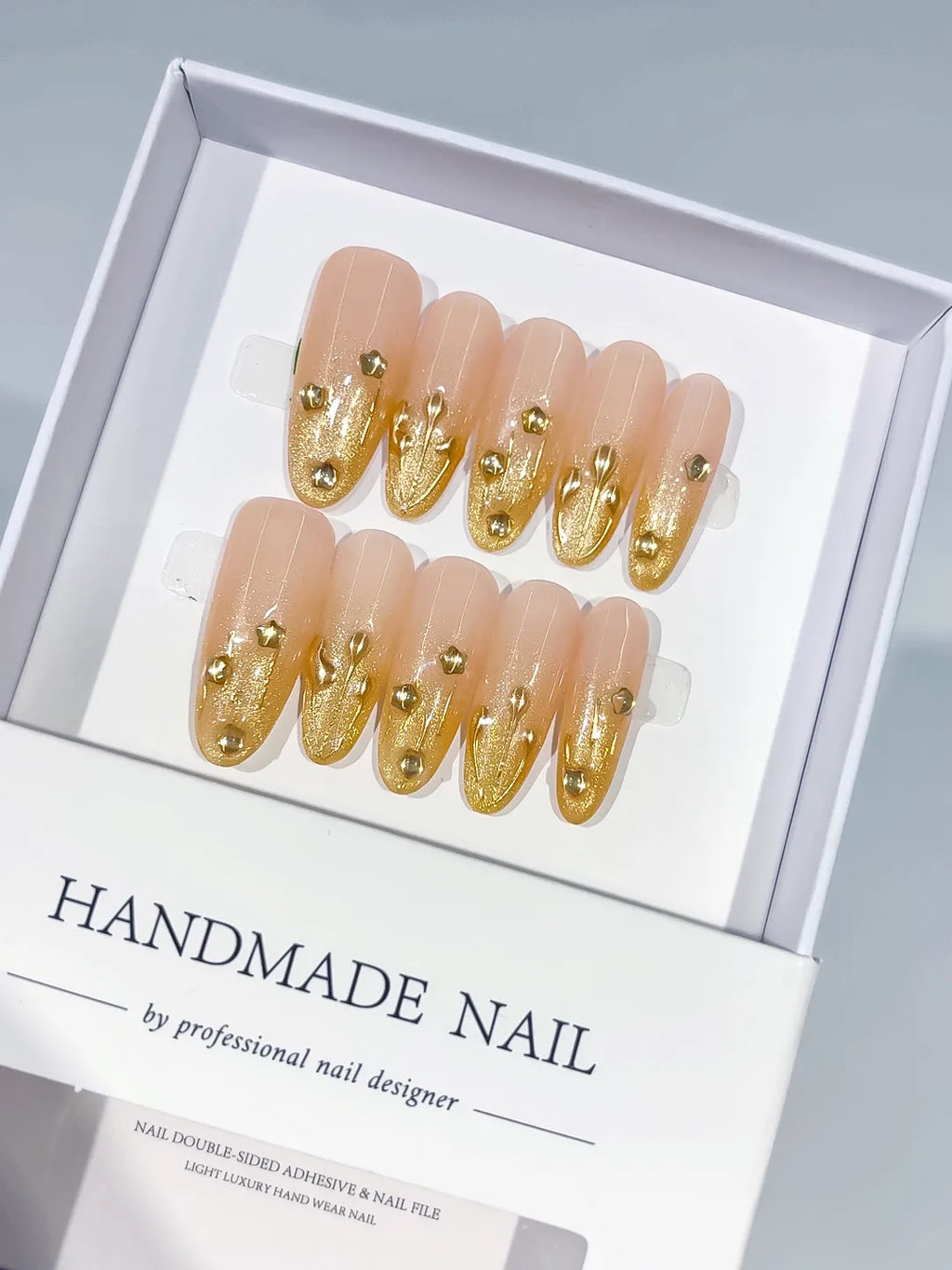 Nude Gold Glitter Gold Stud Metallic Accent press on nails
