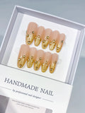 Nude Gold Glitter Gold Stud Metallic Accent press on nails