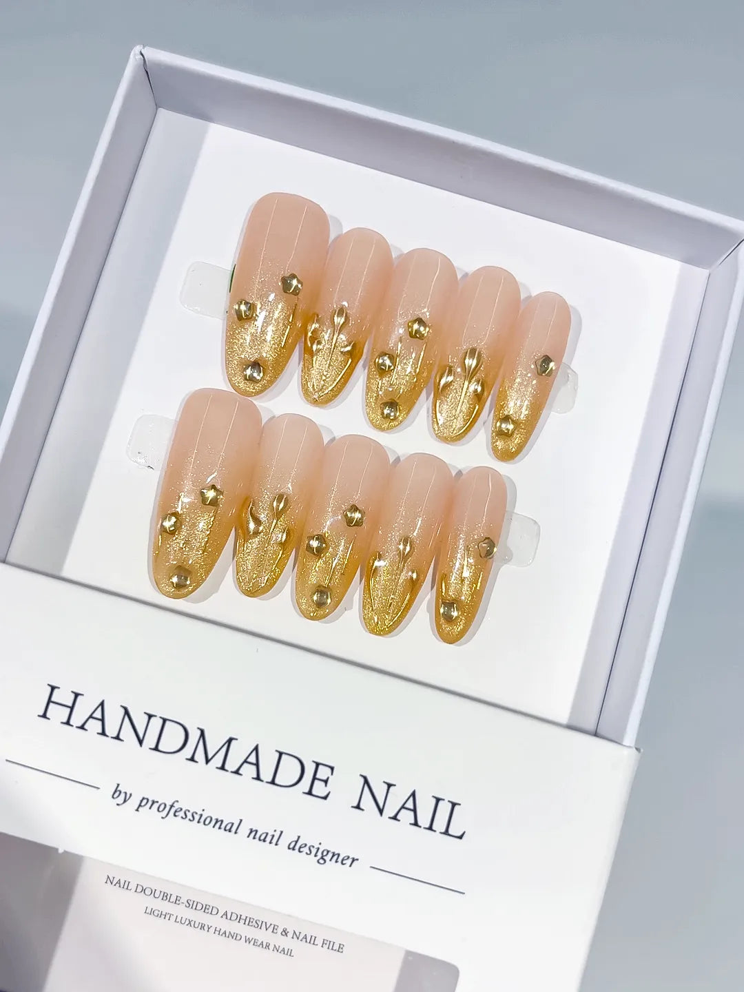 Nude Gold Glitter Gold Stud Metallic Accent press on nails