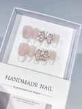 Nude White French tip Petal Rhinestone press on nails