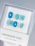 Blue White Glitter 3D Frame Rhinestone press on nails