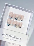 Nude Blue Silver French tip Animal Print Glitter Rhinestone press on nails