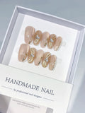 Nude Gold Silver Glitter Pearl Metallic Swirl press on nails