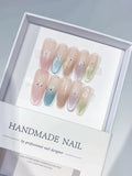 Pink Blue Yellow Multicolor Ombre Rhinestone press on nails