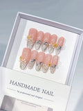 Nude Silver Yellow Glitter Flower Rhinestone press on nails