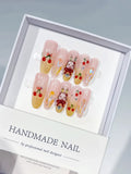 Nude Gold Red Glitter Cherry Bunny Aurora press on nails