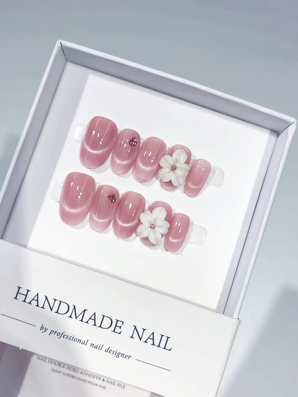 Pink Metallic Flower press on nails