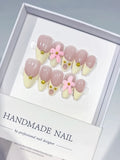 Nude Pink French tip Flower Gold Stud press on nails