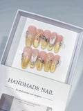 Nude Gold Glitter Flower Rhinestone press on nails