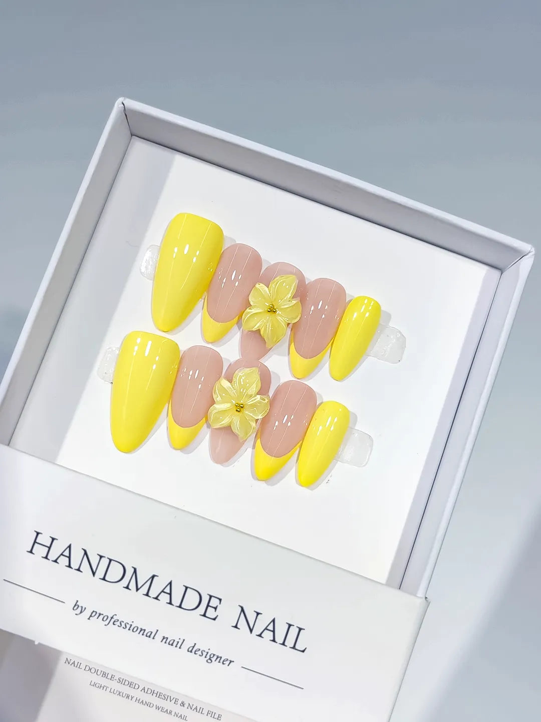 Yellow Nude French tip Flower press on nails