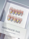 Nude Silver Blue Yellow Glitter Heart press on nails