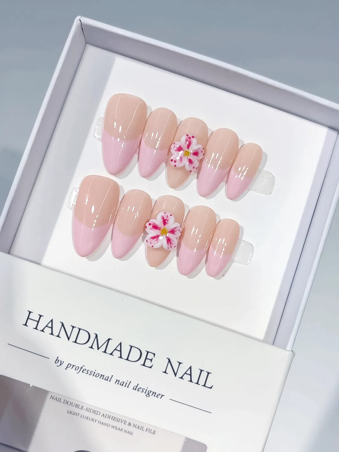 Nude Pink Ombre Flower press on nails