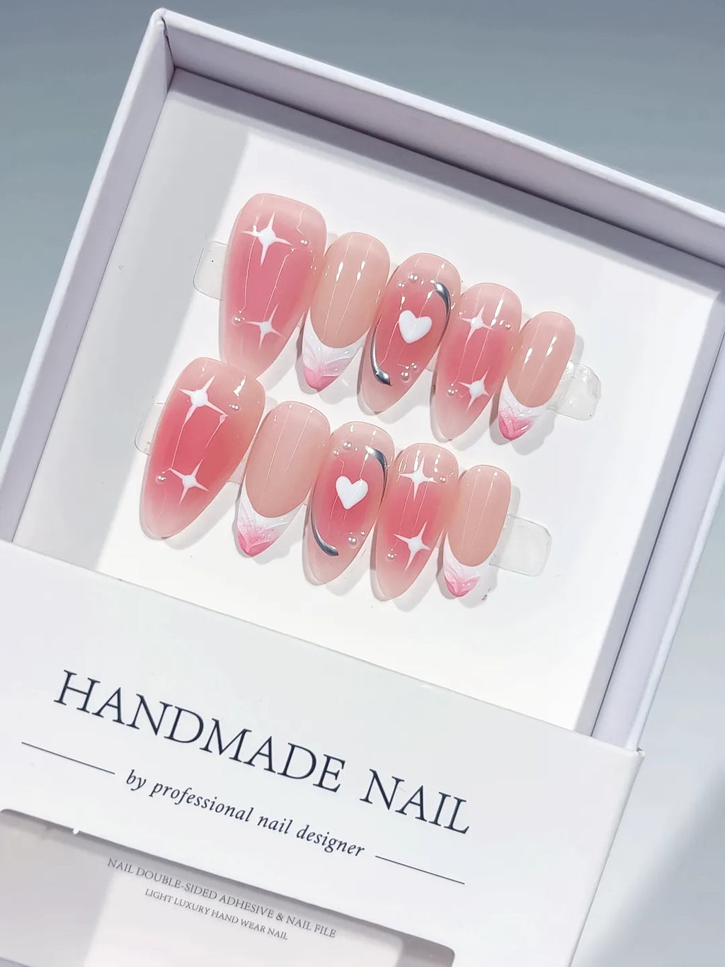 Pink White Abstract Heart Swirl press on nails