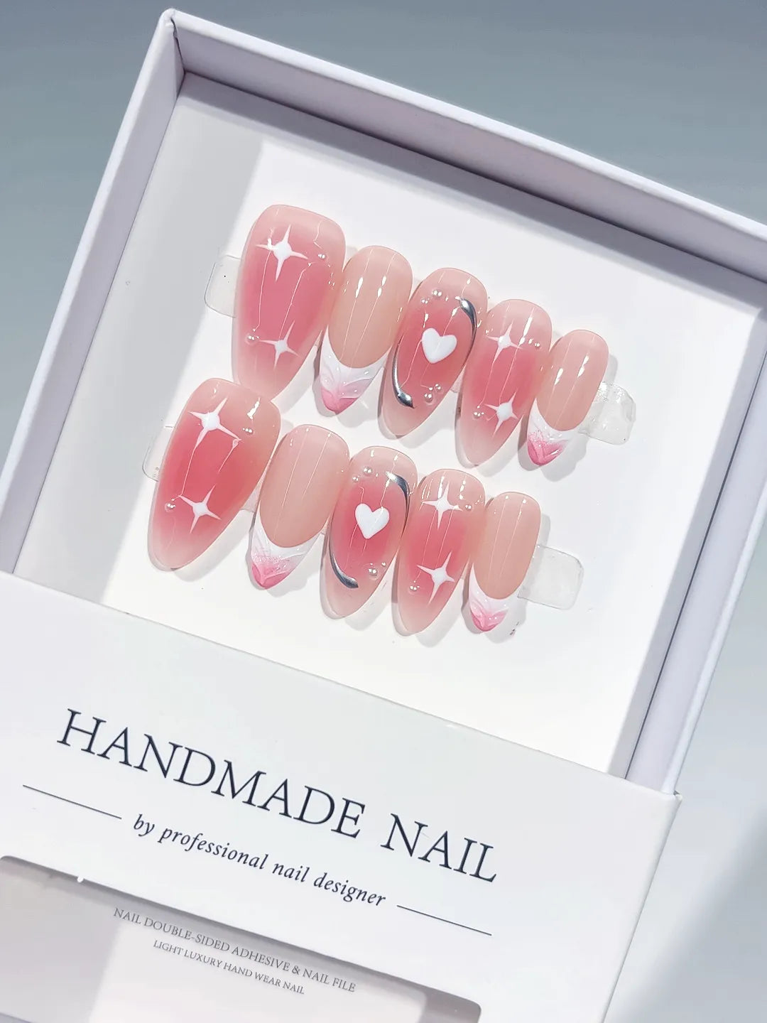 Pink White Abstract Heart Swirl press on nails