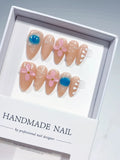 Nude Blue Pink White Abstract Flower Heart Pearl press on nails
