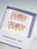 Nude Yellow French tip Flower Rhinestone press on nails
