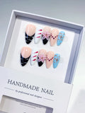 Nude Black Blue Pink Abstract Flower Bead press on nails