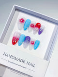 Pink White Purple Blue Abstract Flower Rhinestone press on nails