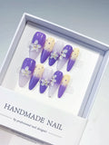 Purple White Yellow Ombre Flower Dot Pattern press on nails