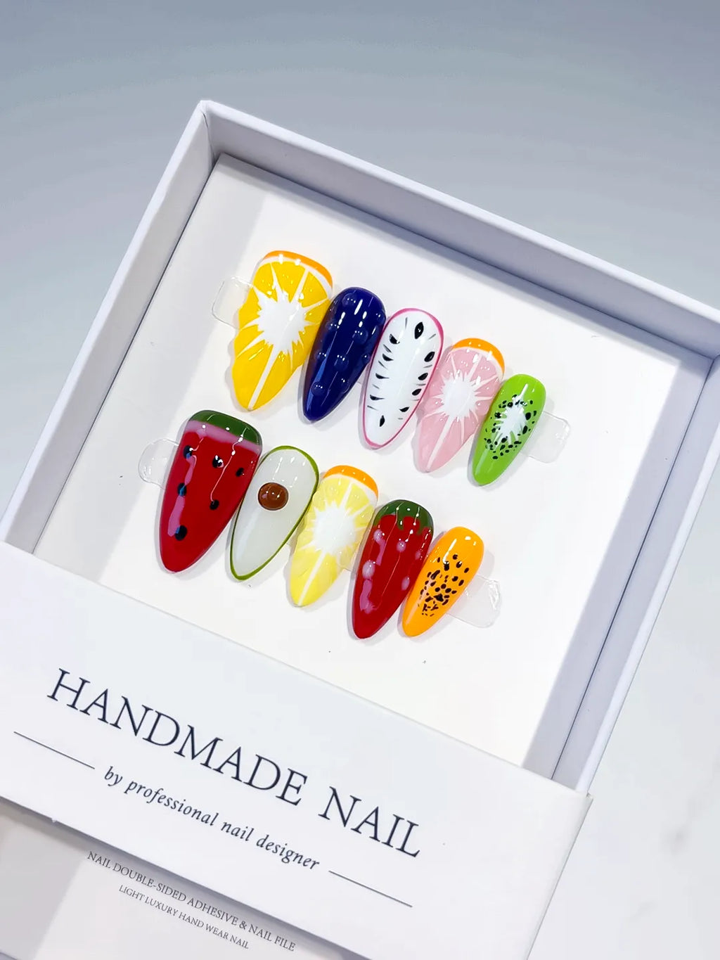 Yellow Red Green Orange Pink Abstract Fruit press on nails
