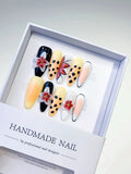 Black Yellow White Red Abstract Flower Animal Print press on nails