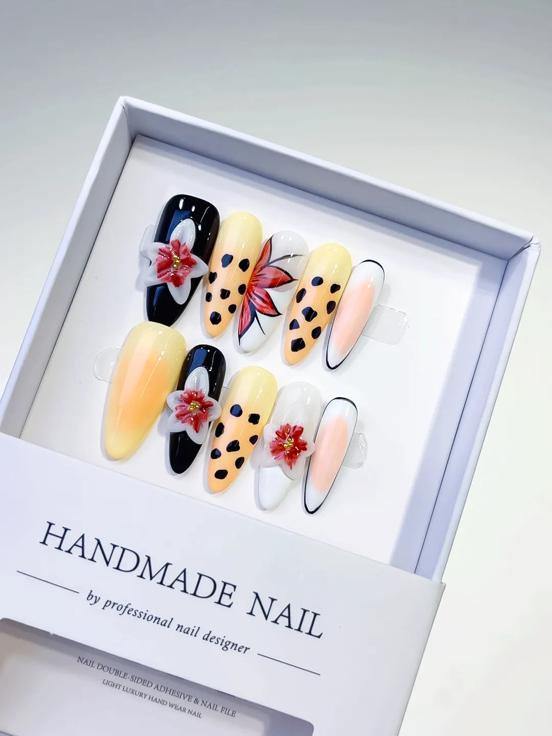 Black Yellow White Red Abstract Flower Animal Print press on nails