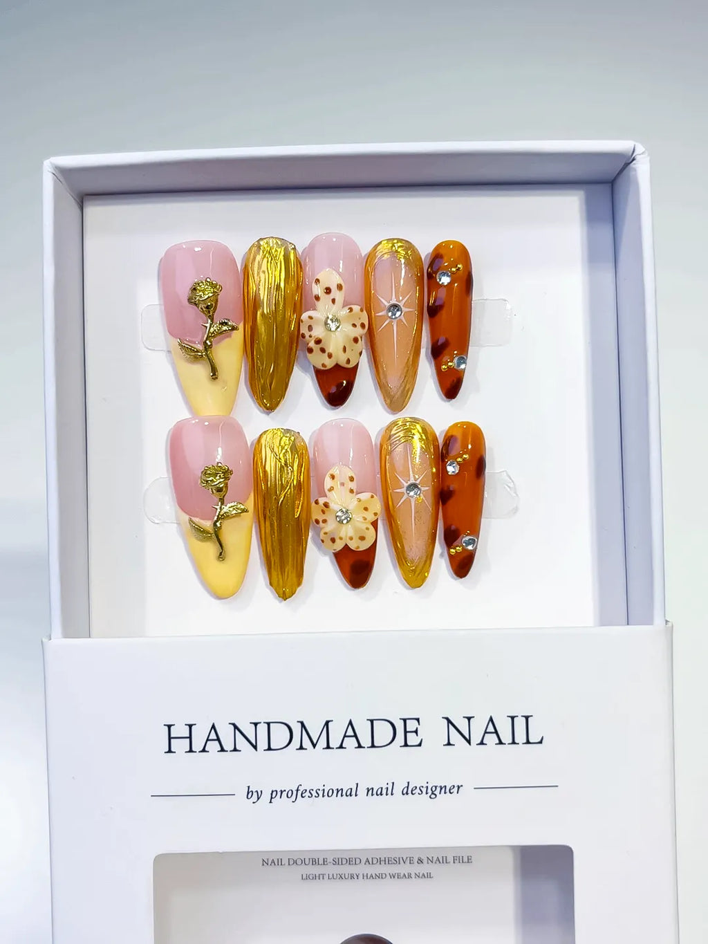 Pink Silver Glitter Bow Metallic Outline press on nails full set view