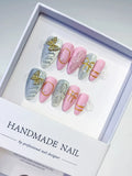 Pink Silver Glitter Bow Metallic Outline press on nails