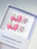 Pink White Green Abstract Bow Fruit press on nails