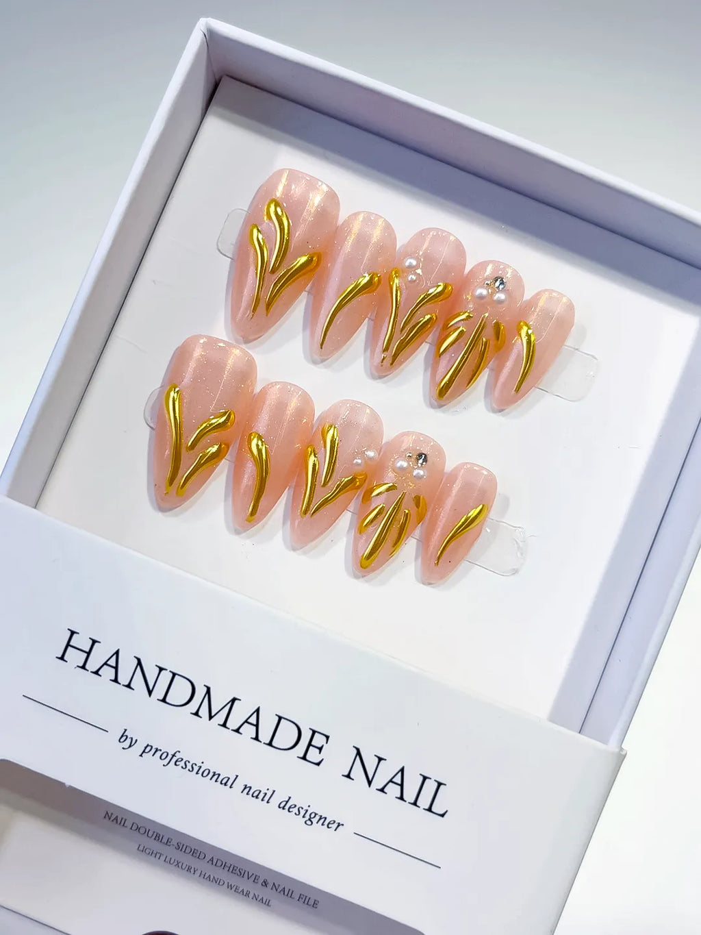 Nude Gold Metallic Rhinestone press on nails