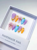 Purple Orange Blue Nude Abstract Flower Star press on nails