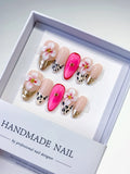 Nude Pink Gold Black Abstract Flower Animal Print Metallic press on nails