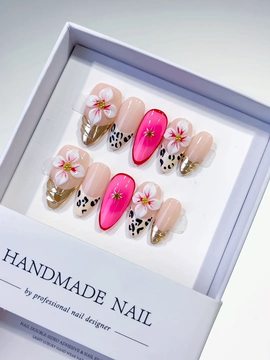 Nude Pink Gold Black Abstract Flower Animal Print Metallic press on nails