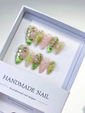 Nude Green Metallic Embossed press on nails