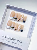 Nude White Black French tip Flower Animal Print press on nails