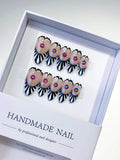 Black White Pink Gold Abstract Stripe Rhinestone press on nails