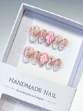 Nude White Pink French tip Flower Pearl press on nails