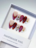 Red Black White Abstract Flower Animal Print press on nails