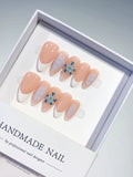 Nude White French tip Flower press on nails