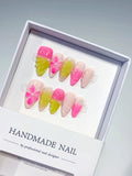 Pink Yellow Ombre Flower press on nails