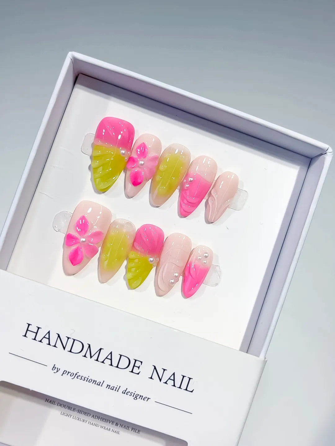Pink Yellow Ombre Flower press on nails