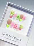 Nude Pink Green Abstract Flower Dot Pattern press on nails