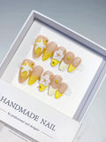 Nude Yellow White French tip Flower Starfish press on nails