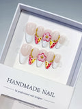 Nude White Yellow Pink French tip Flower Dot Pattern press on nails
