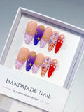 Nude Purple Red Abstract Flower Animal Print Star press on nails