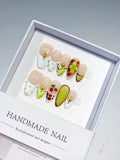 Nude White Green Yellow Brown Red Abstract Cherry Flower Star press on nails