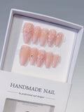 Pink Solid color Flower Rhinestone press on nails