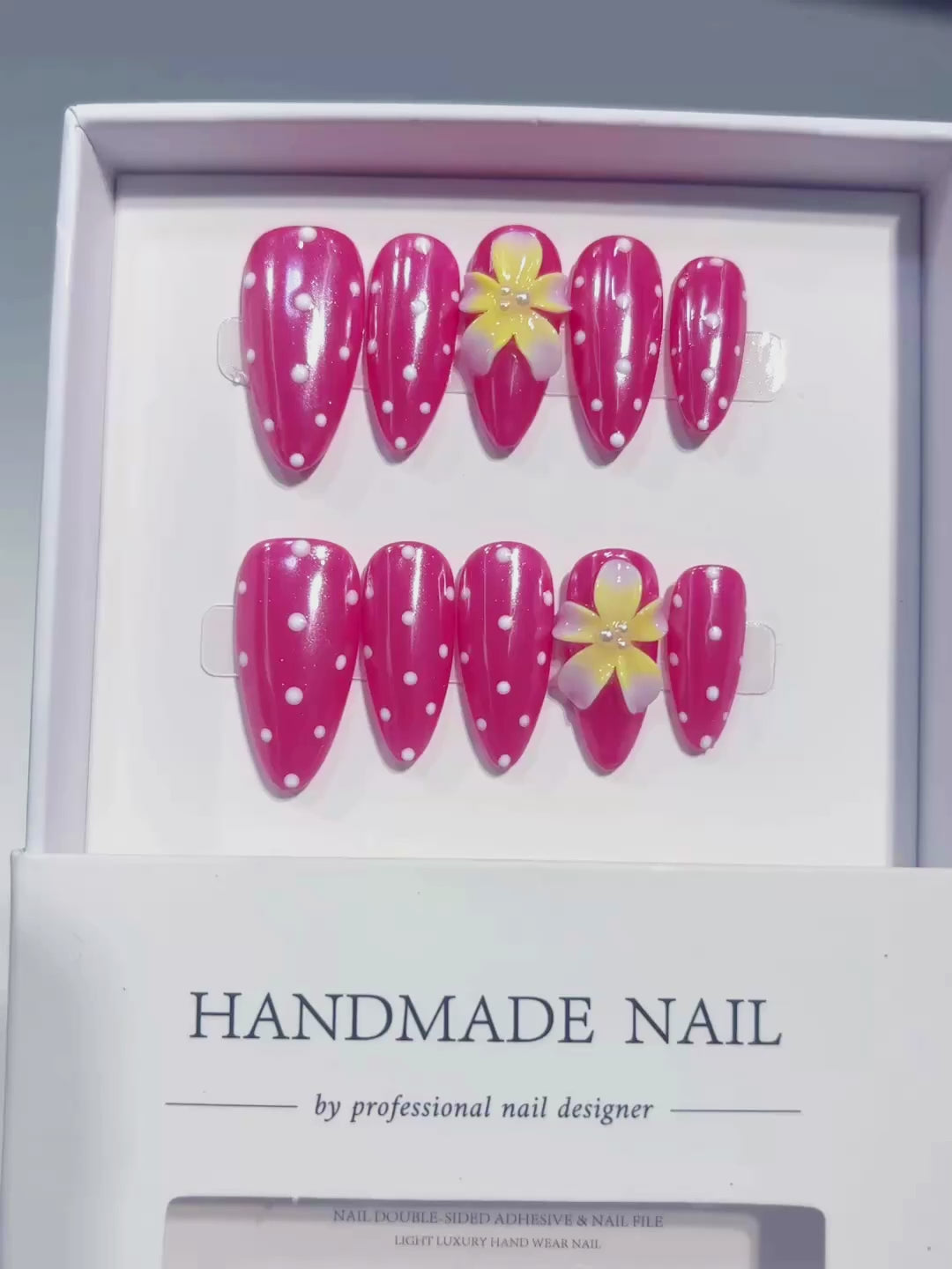 Pink White Geometric Flower press on nails video